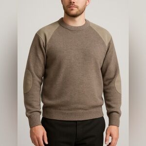 Hardy of Alnwick Men’s Pure Wool Sweater L Suede Patches England(C37)&